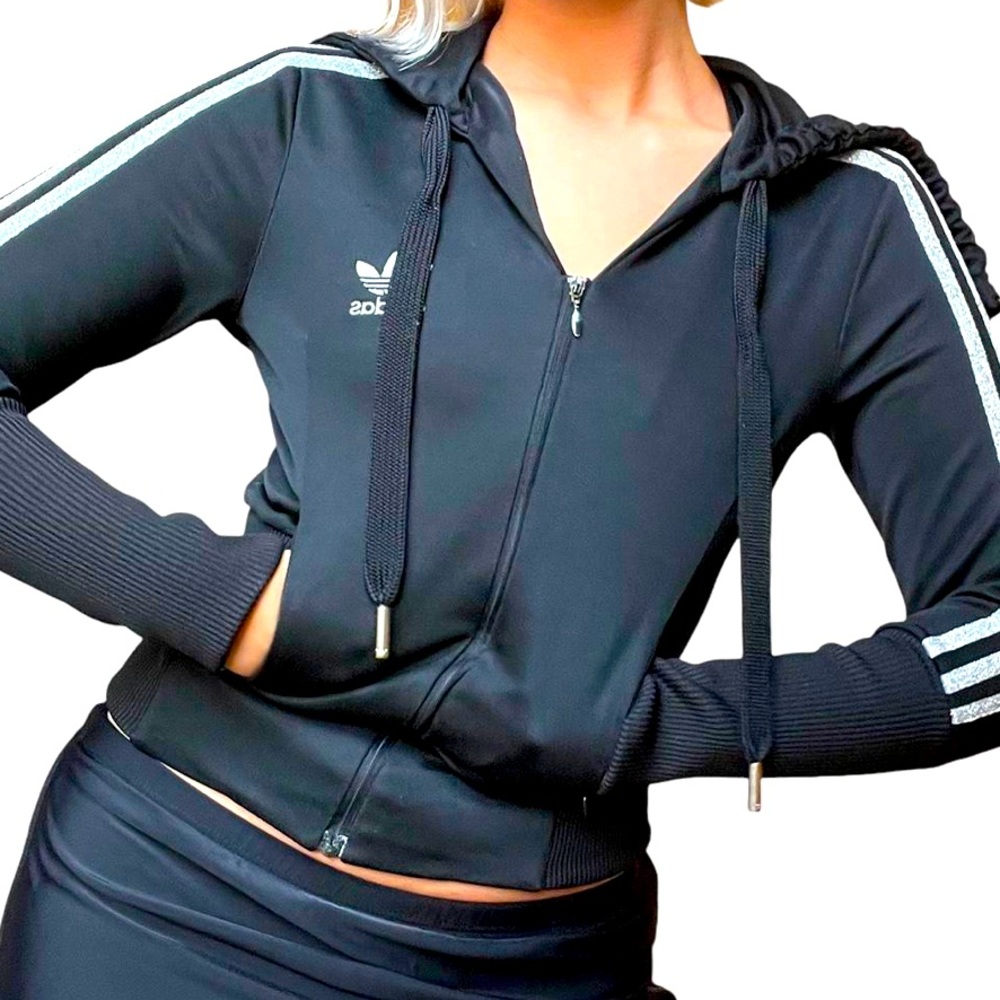 Adidas | Y2K | Vintage 2008 | Women's Size LG |Black and Silver Hoodie |